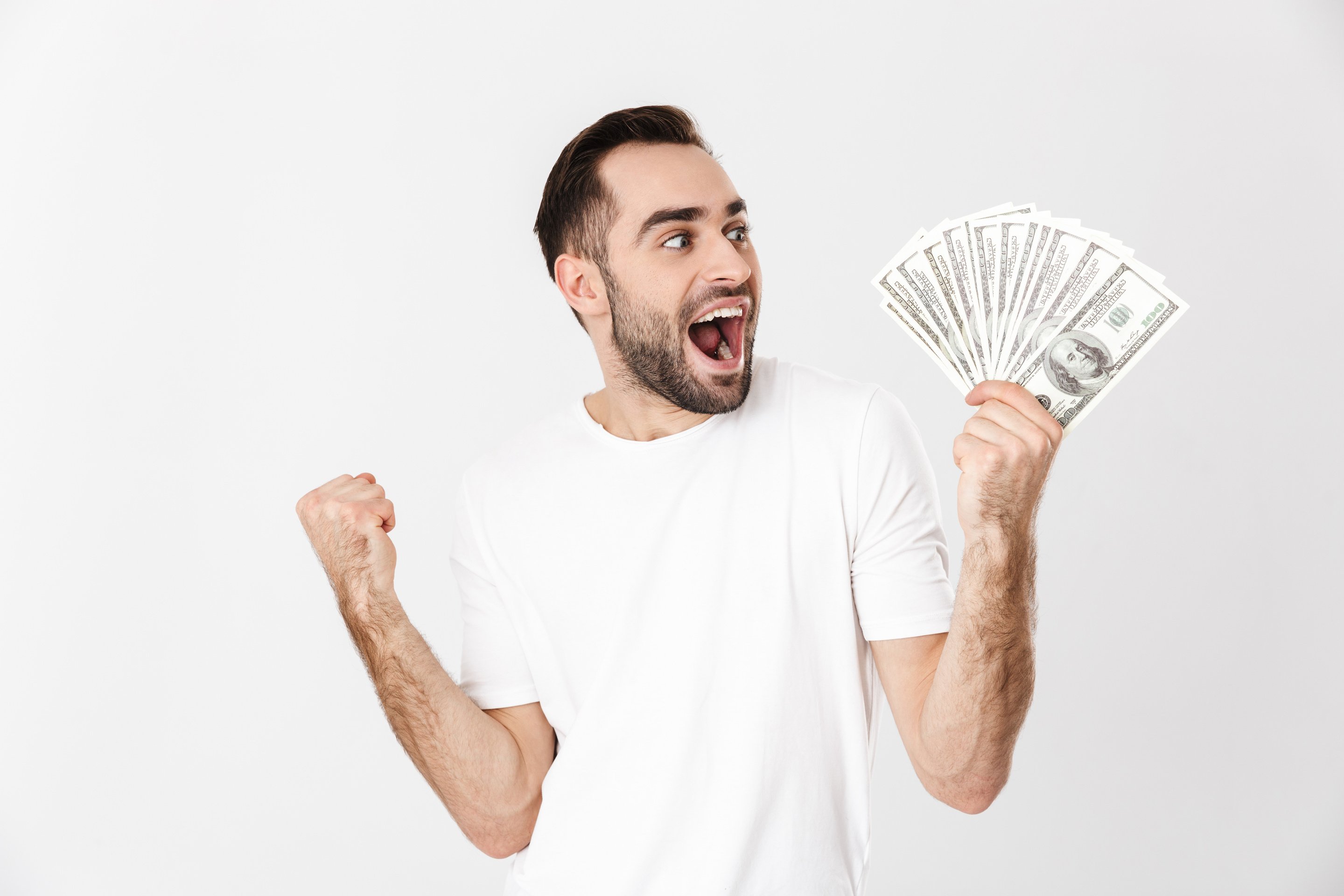 Cheerful Man Holding Cash